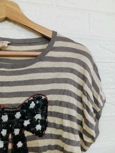 Striped Top with Bow Detail