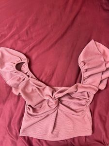 Cute Pink Ruched Knot Top