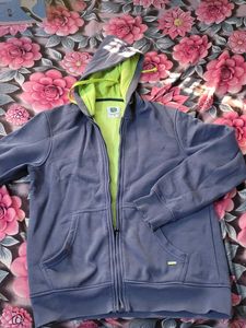 Men's Blue Hooded Zip-Up Sweatshirt