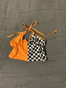Trendy Checkerboard & Orange Halter Top
