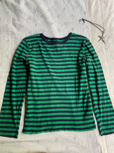 Green & Navy Striped Long Sleeve Tee