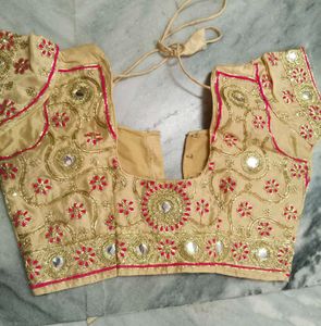 Rose Pink &amp; Gold Embroidered Saree with Blouse