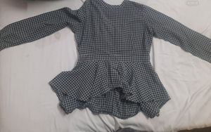 Pinwheel- Grey Checked Peplum Top, S-SIZE