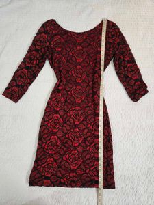 Elegant Red &amp; Black Lace Rose Dress bust 34/36