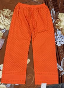 Orange cotton chikan kari Embroidered Palazzos