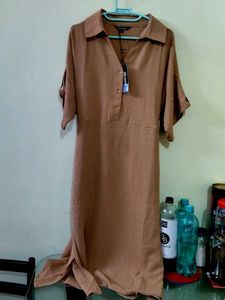 Stylish Brown Collared Midi Dress