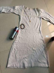 White Long Sleeve Lace Trim Dress
