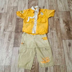 Boys Yellow Shirt and Khaki Shorts Set