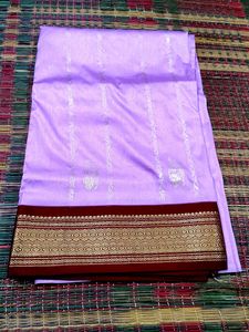 Elegant Lavender Saree with Maroon Border