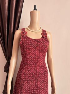 Red Floral Print Midi Dress