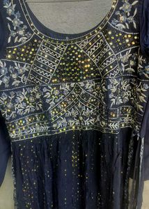 Embellished Navy Blue naira cut plazo dupatta