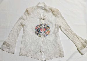 White Lace Mandarin Collar Blouse