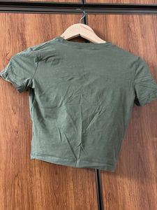 Olive Green Basic Crop Top T-Shirt