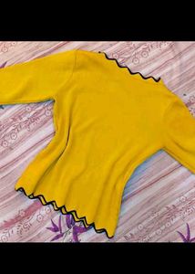 Chic Yellow Ruffle Neck Top