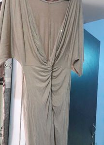 Elegant Beige Twist Front Maxi Dress