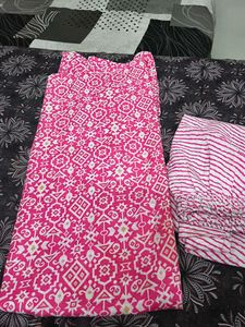 Vibrant Pink Kurta Set with Striped Pants