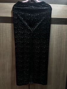 Sparkly Black Velvet Crop Top&amp; Skirt set