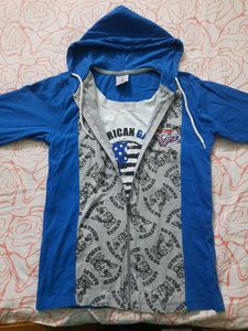 Blue full sleeve t-shirt with hoodie