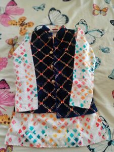 Stylish Navy Velvet Kurta Set with Abstract Print