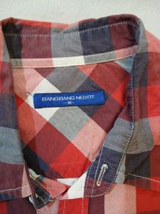Men's Red Checked Short Sleeve Shirt