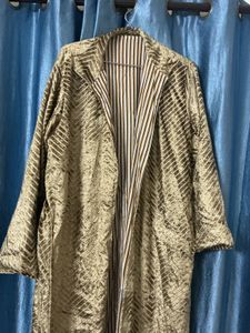 Elegant Gold Velvet Maxi Coat