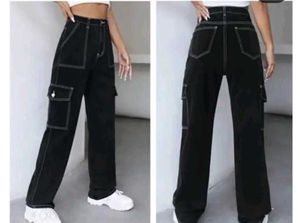 Black Cargo Pants with Contrast Stitching
