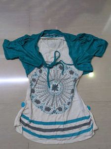 Stylish Teal & White Top