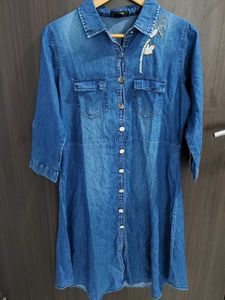Denim Shirt Dress with Embellishments