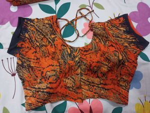 Orange &amp; Black Saree with Blouse