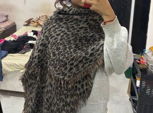 Leopard Print Fringed Scarf