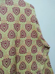 Ruhaans Yellow Kurta With Maroon Prints And Trim