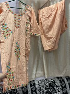 Beautiful Peach Kurta Set with Embroidery