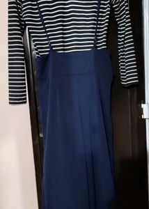 Striped Top and Navy Blue Jump Suit Pant
