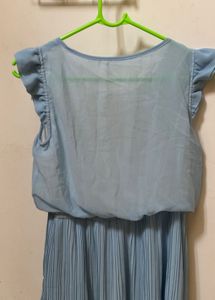 Light Blue &amp; Yellow Pleated Midi Dress