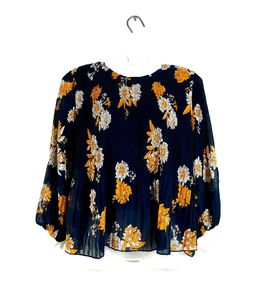 Navy Blue Printed Top For Women's