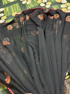 Elegant Black Saree with Peacock Embroidery