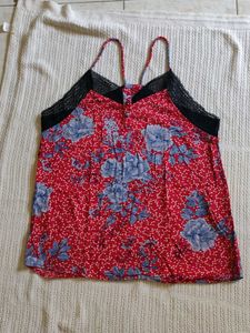 Floral Print Camisole with Lace Trim