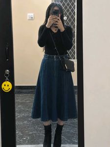 Blue Denim A-Line Midi Skirt