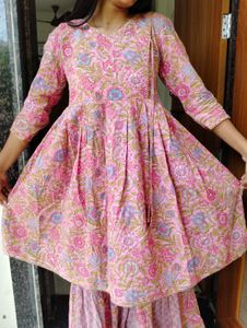 Pink Floral Kurta Sharara Set