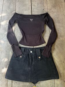 New Me Off-Shoulder Black Top with Bow Detail XS