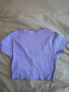 Lavender Ribbed Button-Up Crop Top