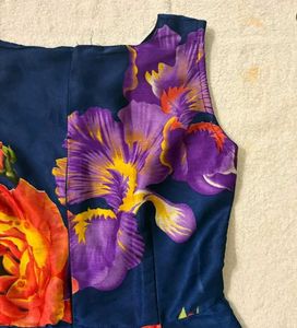 Stunning Floral Print Navy Blue Dress
