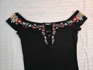 Black Embroidered Off-Shoulder Bodysuit size S