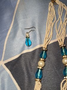 Aqua Beaded Necklace &amp; Earring Set