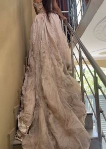 beautiful golden party gown with trail🎀🧚🏻‍♀️