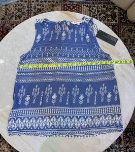 Boho Blue &amp; White Print Sleeveless Top
