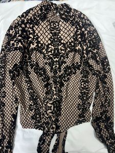 Elegant Black &amp; Beige Damask Top