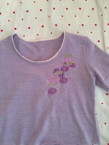 Purple Embroidered Flower Top