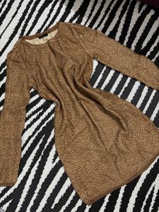 Brown Textured Long Sleeve Dress