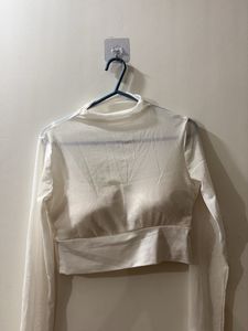 Sheer Mock Neck Long Sleeve Top